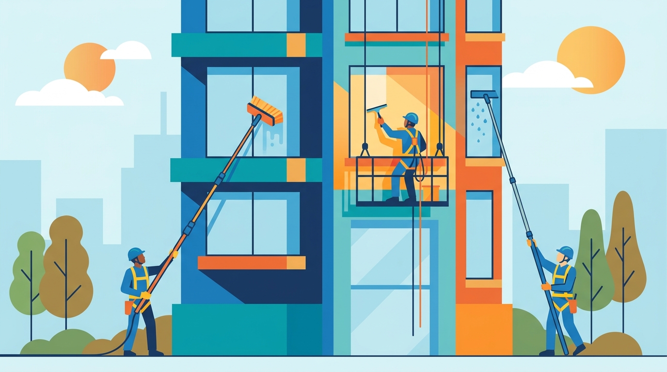 How Professional Window Cleaners Reach Second and Third Story Windows Safely