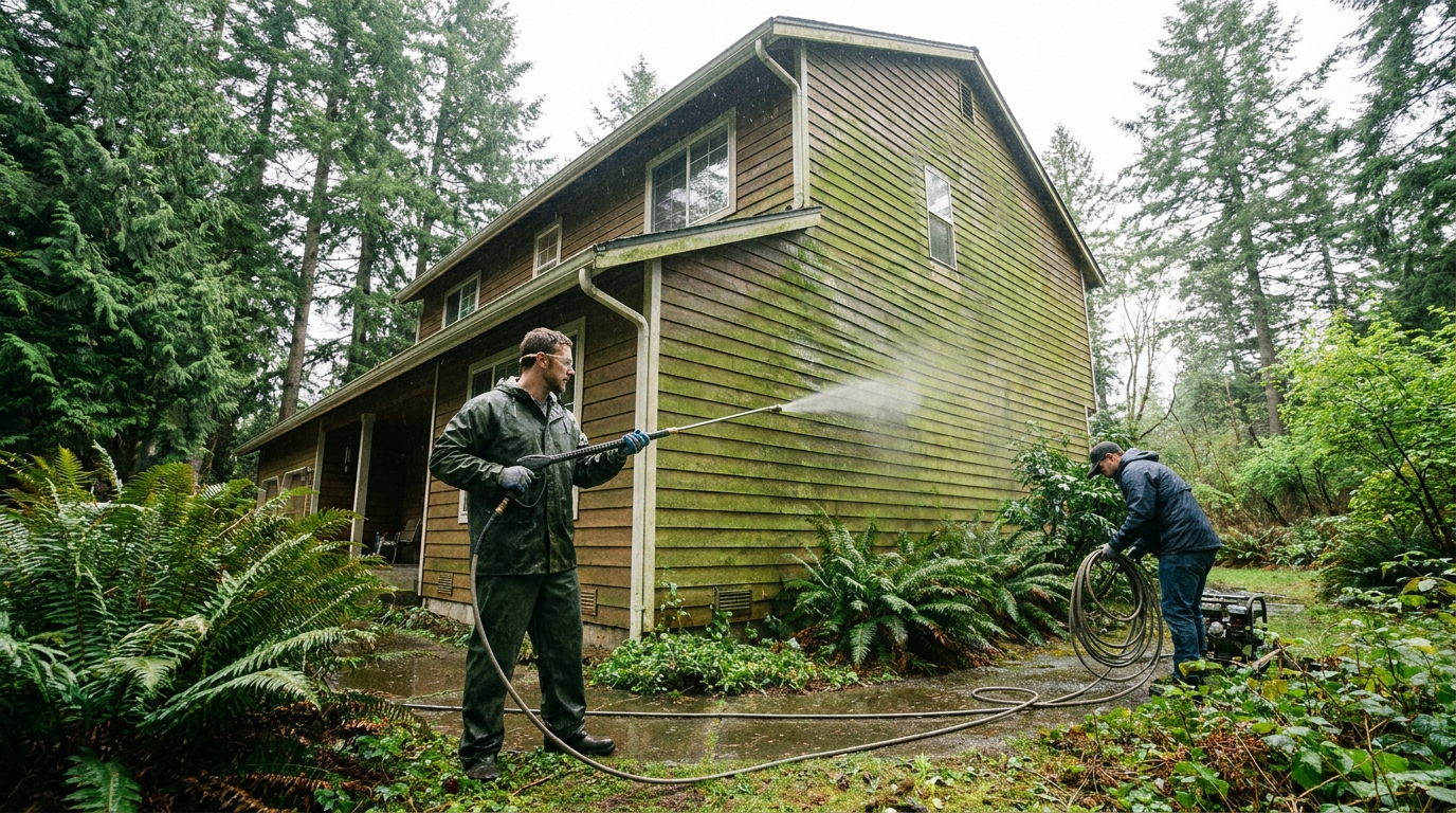 How to Clean Algae Off House Exterior Safely: A Pacific Northwest Guide - pressure washing