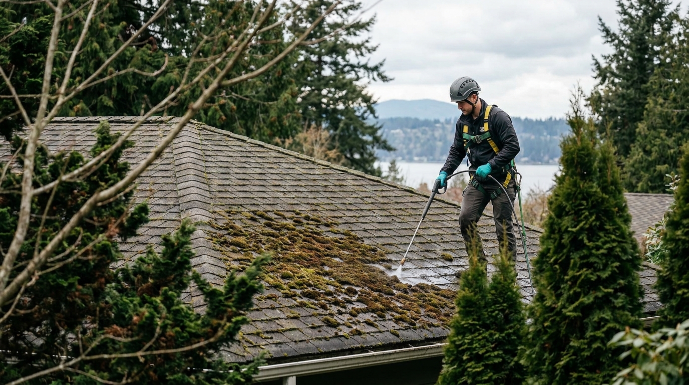 Roof Cleaning in Bellevue: Removing Moss and Algae the Safe Way in bellevue